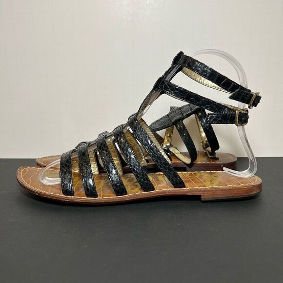 Womens SAM EDELMAN Gilda Black Snakeprint Gladiator Sandals / Size 6.5 Medium - Picture 3 of 8